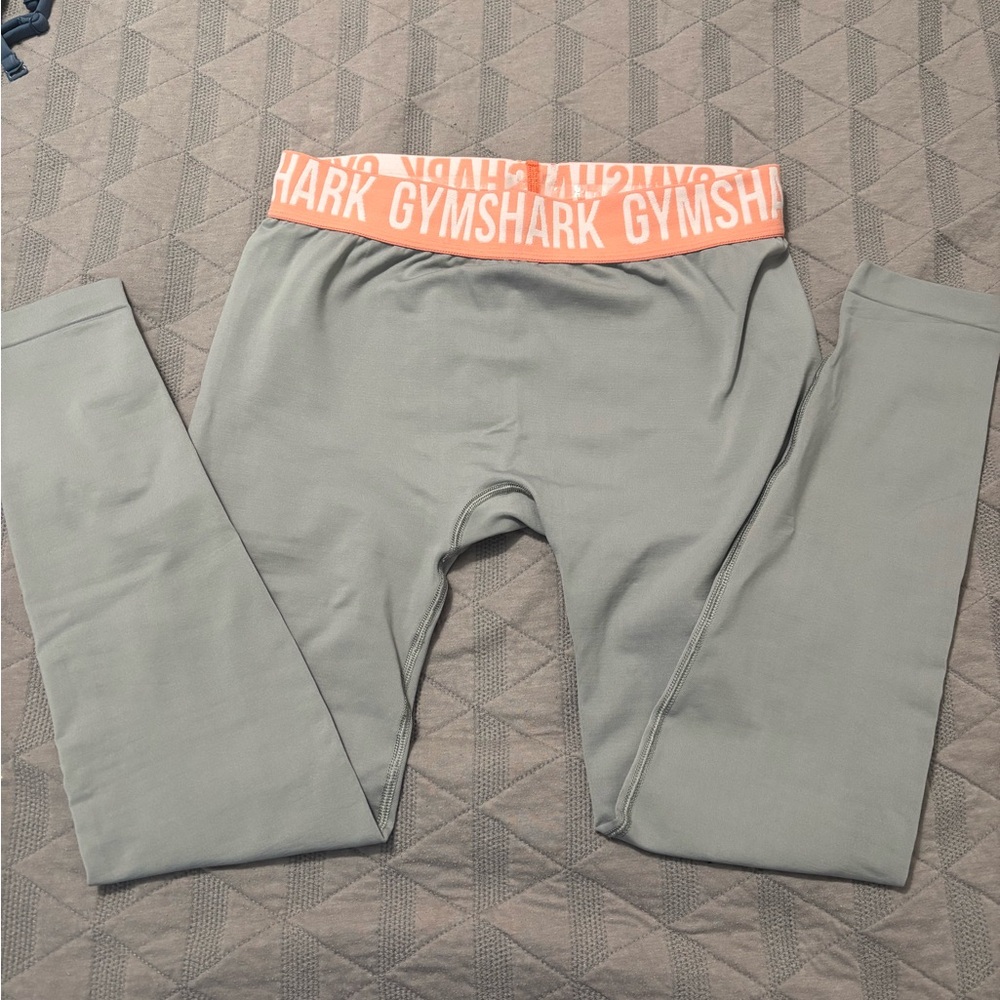 Gymshark Light Grey Leggings with Coral Waistband